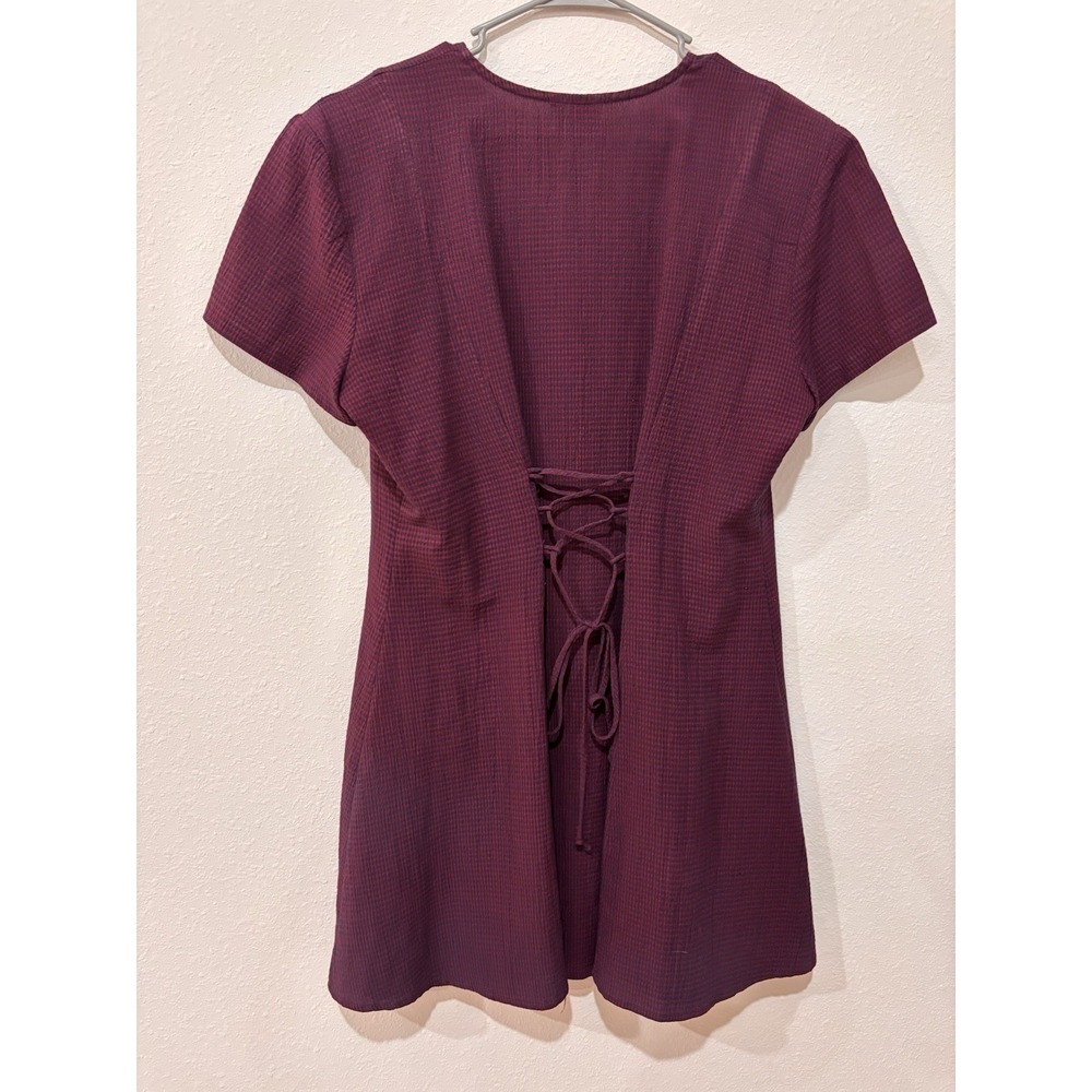D.B.Y. Ltd. Vintage Burgundy Gingham Mini Dress M/L Dark Academia Grunge Goth - Picture 7 of 15